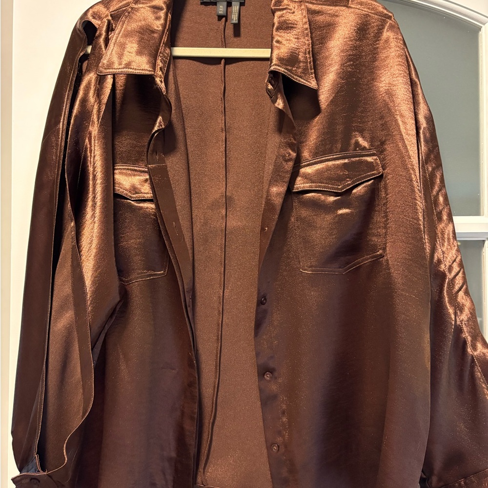 Donna Karan Brown Satin Blouse